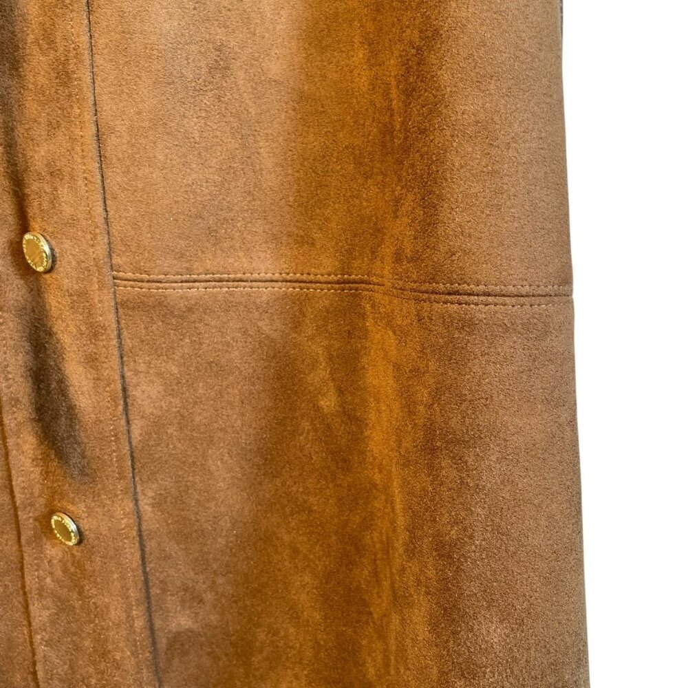 Marc New York Faux Suede Button Front Midi Skirt Brown Belted L - Picture 5 of 11